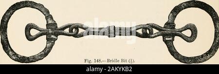 Lac écossais antique-logements ou crannogs : avec un chapitre supplémentaire sur les vestiges du lac-logements en Angleterre . Fig. 146.-Doigt Eiug {{). Fig. 147 (i). verset bar à l'autre extrémité est piercedtransversely fendu longitudinalement et par un petit trou sur son centre, 7. Légèrement incurvé et fil bronze cannelé, 2-| incheslong, et précisément semblable à la partie supérieure d'un modernsafety-pin.. {( ?) L'article fait de fer et de bronze.-un peu cavalières. Thisconsists de deux grands anneaux et un centre. Son extremelength est 10 pouces|, le diamètre extérieur des anneaux est plutôt, l'un est bref Banque D'Images