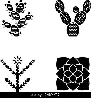 Plantes du désert glyphe icons set. La flore exotique. Oreilles de lapin, le figuier de barbarie, cactus cholla, usine de Ghost. American succulentes. Symboles de Silhouette. Vector isol Illustration de Vecteur