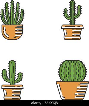 Chambre cactus dans couleur icons set. La flore tropicale du Mexique. Tuyau d'orgue, de cactus Saguaro, géant mexicain, canon chambre. Illustrations vectorielles Illustration de Vecteur