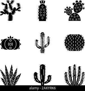 Cactus sauvages glyphe icons set. La flore tropicale de l'Amérique du Sud. Plantes Succulentes. Les plantes épineuses. Collection de cactus. Symboles de Silhouette. Vector isolated illustra Illustration de Vecteur