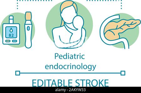 L'endocrinologie pédiatrique concept icône. Les surrénales, la thyroïde et l'hypophyse problèmes. Maladie endocrinienne. Les enfants règlement idée fine ligne icône. V Illustration de Vecteur