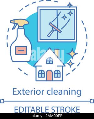 Concept de nettoyage extérieur icône. Service de nettoyage supplémentaire idée fine ligne illustration. Lave-vitres. De l'environnement. La préservation de l'architecture Illustration de Vecteur