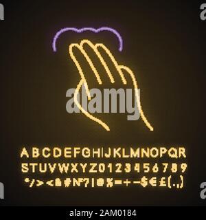 Geste tactile neon light icône. Touchez, touchez, cliquez sur 3x, double tap, faites glisser, double cliquez sur les gestes. En utilisant les appareils sensoriels. Signe rougeoyant avec alphabet, Illustration de Vecteur