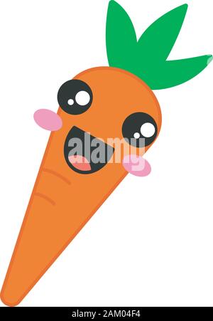 Carotte kawaii cute vector caractère. Heureux avec des légumes. Rire de la nourriture. Emoji drôles, émoticône, sourire. Couleur caricature isolés illustrati Illustration de Vecteur