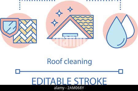 Nettoyage de toiture concept icône. Service de nettoyage supplémentaire idée fine ligne illustration. Entreprise de nettoyage. Ramoneur. Laver les carreaux. L'entretien de la maison. Illustration de Vecteur