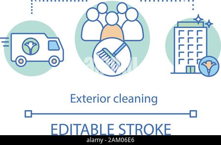 Concept de nettoyage extérieur icône. Service de nettoyage supplémentaire idée fine ligne illustration. L'équipe d'entretien. De l'environnement. La préservation de l'architecture. Illustration de Vecteur