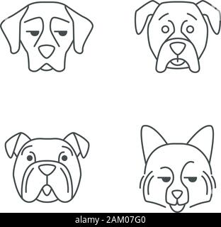 Kawaii cute chiens caractères linéaires. Fine ligne icon set. Spitz Allemand souriant. Boxer Bulldog et feutrée. Les animaux avec smiling muselières. Vector isolated Illustration de Vecteur