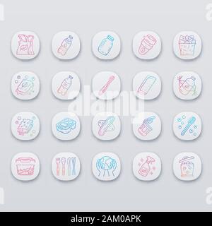 Swaps zéro déchet app fait main icons set. Bio, les produits durables. Réutilisable, à recycler les matériaux, eco friendly. UI/UX interface utilisateur. Site Web ou mobile Illustration de Vecteur