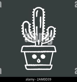 Cactus éléphant icône Chalk. Pachycereus avec face feutrée. Accueil cactus dans pot. Cardon géant mexicain. Surpris plante. Plante succulente. Plante d'intérieur. Isolé Illustration de Vecteur