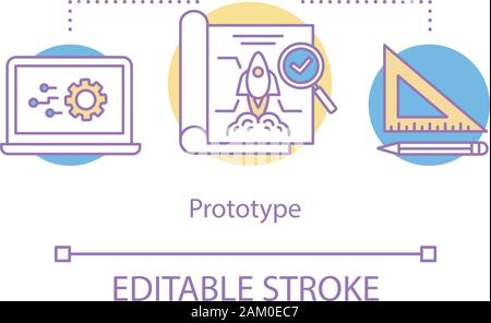 Concept Prototype icône. Lancement au démarrage. Début du projet pilote. Produit minimum viable. L'élaboration du plan d'affaires idée fine ligne illustration. Iso vecteur Illustration de Vecteur