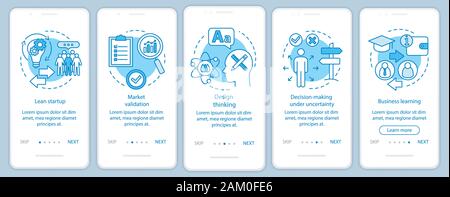 L'intégration des principes de démarrage l'écran page d'application mobile avec des concepts linéaires. Bâtiment entreprise procédure pas à pas instructions graphiques. UX, UI, INTERFACE UTILISATEUR GRAPHIQUE vecto Illustration de Vecteur