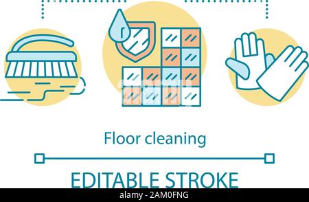 Concept de nettoyage des sols. Service de nettoyage supplémentaire idée fine ligne illustration. Plancher le lavage. Nettoyage de sols stratifiés. Appartement, nettoyage des bureaux. Ve Illustration de Vecteur