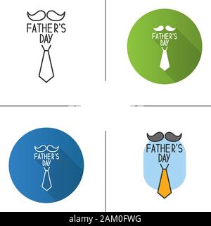L'icône de la Fête des pères. Moustache et cravate carte de vœux. Modèle plat, linéaire et de couleurs. Illustrations vectorielles Illustration de Vecteur