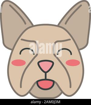 Bouledogue français kawaii cute vector caractère. Chien avec smiling museau. Animal avec yeux souriants, de la langue. Rincé les levrettes. Emoji drôles, CIST Illustration de Vecteur