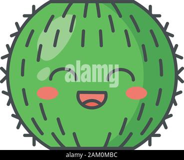 Barrel cactus cute kawaii caractère vectoriel. Cactus avec visage souriant. Catégorie : cactus sauvages. Plante tropicale rincé avec yeux souriants. Drôle, emoji Illustration de Vecteur