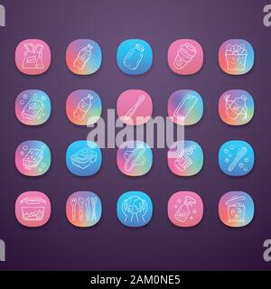Swaps zéro déchet app fait main icons set. Bio, les produits durables. Réutilisable, à recycler les matériaux, eco friendly. UI/UX interface utilisateur. Site Web ou mobile Illustration de Vecteur