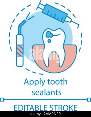 Appliquer les scellants dent icône concept. L'étanchéité des puits et fissures. Revêtement pour les dents. Traitement pour la prévention des caries idée fine ligne illustration. Vecteur est Illustration de Vecteur