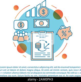 Page de l'article investissement vector modèle. Financer la recherche. Brochure, magazine, brochure de l'élément de conception linéaire avec des icônes et des zones de texte. La conception d'impression. Illustration de Vecteur