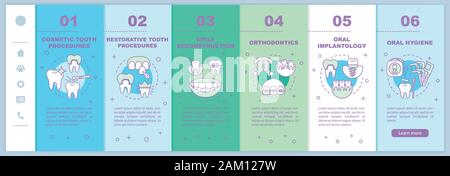 Les services d'une clinique dentaire mobile référencement pages web modèle de scénario. La dentisterie. Site web de l'idée d'interface smartphone réactif avec illustrations linéaire. Illustration de Vecteur