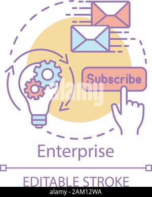 Enterprise Concept icône. Tarif Abonnement Email marketing idée fine ligne illustration. Base de données clients. Newsletter messages. Service de publicité. Illustration de Vecteur