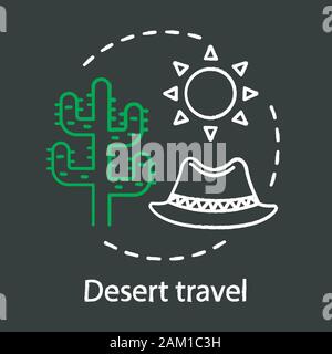 Voyage désert concept chalk icône. L'expérience de voyage idée. Tourisme extrême. L'observation des animaux et des plantes sauvages. Plantes Succulentes. Vector isolated chalkboard Illustration de Vecteur