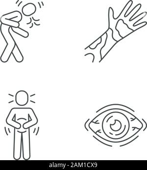 Les symptômes d'allergie icons set linéaire. Fine ligne contour des symboles. La dermatite de contact, de l'urticaire, hivis. Illustrations vectorielles contours. Co allergique Illustration de Vecteur