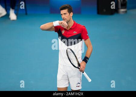 Sydney, Australie. 11Th Jan, 2020. Novak Djokovic la Serbie au cours de la finale de la Coupe de l'ATP 2020 Huit au Ken Rosewall Arena, Sydney, Australie, le 11 janvier 2020. Photo de Peter Dovgan. Credit : UK Sports Photos Ltd/Alamy Live News Banque D'Images