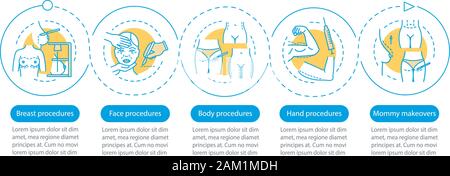 Centre de chirurgie plastique infographie vecteur modèle. Présentation d'éléments de conception. La visualisation de données avec cinq étapes et options. Tim Processus Illustration de Vecteur