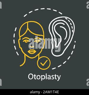 L'otoplastie icône Chalk. La chirurgie de l'oreille. Remodelage chirurgical. La taille des épis, la forme et la proportion de changement. Sous-spécialité de la chirurgie plastique. C vecteur isolé Illustration de Vecteur