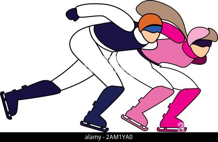 Couple de personnes qui pratiquent le patinage de vitesse sur fond blanc vector illustration design Illustration de Vecteur