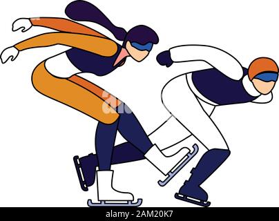 Couple de personnes qui pratiquent le patinage de vitesse sur fond blanc vector illustration design Illustration de Vecteur