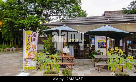 Rue Noguchi Hideyo Seishun. Une rue nommée d'après la grande personne du Japon. Ville d'Aizuwakamatsu, préfecture de Fukushima, Japon. Banque D'Images