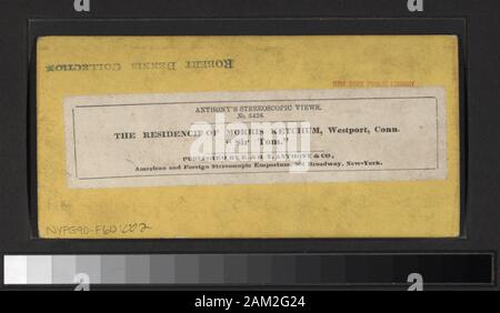 La résidence de Morris Ketchum, Westport, Conn., (montrant un homme debout à l'extérieur une grange avec un cheval Sir Tom) comprend des vues par E. D. Ritton, Whitney & Beckwith et d'autres photographes et éditeurs. Robert Dennis collection de vues stéréoscopiques. Titre conçu par cataloger. Vue sur le comté de Fairfield, Connecticut, y compris Danbury, Norwalk, Southport et Westport : offre une vue sur les rues, les parcs, un piano magasin avec deux hommes à l'avant, d'un drapé de garland intérieur de l'église avec le pasteur dans la chaire ; la cour et rouler à F. Marquand's residence, Southport ; a New York, New Haven and Hartford Ra Banque D'Images