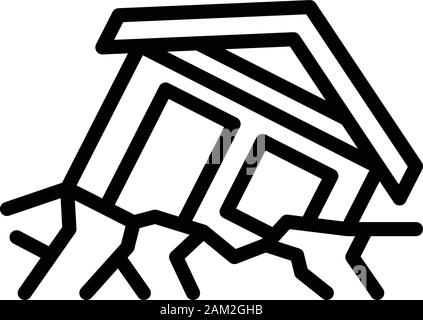 Avertissement : icône de la maison de glissement, style de contour Illustration de Vecteur