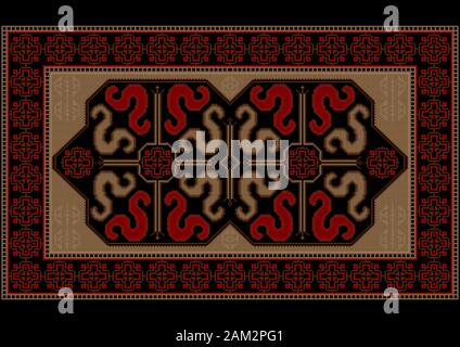 Tapis vintage brillant de luxe avec dragons ethniques sur le centre noir Banque D'Images