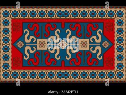 Tapis de luxe vintage lumineux avec dragons à motif ethnique dans le centre bleu Banque D'Images