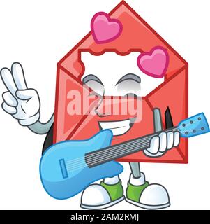 Une mascotte de l'amour lettre performances avec guitare Illustration de Vecteur