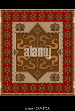 Tapis vintage avec un motif ethnique de dragons sur le milieu brun d'un tapis coloré Banque D'Images