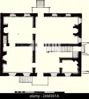 L'architecture intérieure des colonies américaines et de la République au début . Kenmore, Fredericksburg, Virginia Brice house, Annapolis Figure 49. Maisons avec un hall d'escalier élargi afin d'un côté des espaces e résultats t sont déséquilibrées. À la Chase house, où la course est inférieur à l'atterrissage centraland divise, les escaliers sont mis en relation avec le hall d'équilibré. Un certain nombre de maisons coloniales ont une salle avec la partie avant considéré comme un prix,les escaliers dans un espace plus petit et séparé à l'arrière (figure 47). Au début de cette exemples, tels que le Palais des Gouverneurs à Williamsburg, et Stenton, sont de beaucoup de 76 T Banque D'Images