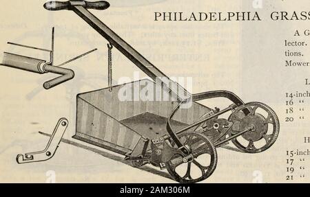 Farquhar's catalogue : printemps 1904 . PHILADELPHIA À HERBE.. Un Fond en fer galvanisé Col-lector. Relations sérieuses in tissu rip-jamais. Il s'adapte seulement PhiladelphiaMowers. Roue basse tondeuses. 1.601.701.801.90 $ High Wheel, tondeuses 15 pouces $1,70 17 1,80 19 1,90 l 21 g 2,00 132 R. et J. Farquhar & CO.S CATALOGUE GRAINES. Le BOSSRoller edgesFace EXTÉRIEUR DESIGN COEUR être fi d'argent Banque D'Images