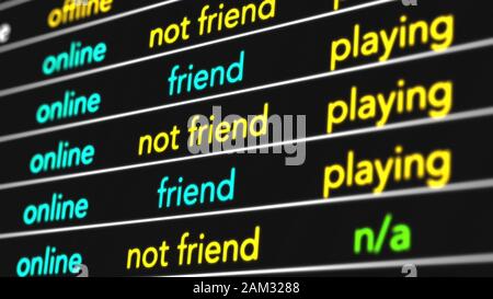 Jeu vidéo MultiPlayer Fiction Display Simulation Illustration L'écran montre les fonctionnalités multijoueur en ligne qui sont affichées sur la recherche et Banque D'Images