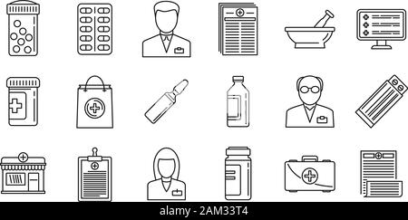 Medical pharmacien icons set. Contours ensemble d'icônes vectorielles pharmacien médical pour la conception web isolé sur fond blanc Illustration de Vecteur