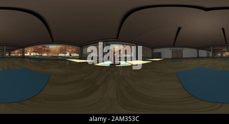 VR 360 jeune femme Faisant La Pose d'héron dans Yoga Studio Illustration tridimensionnelle Banque D'Images