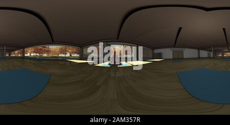 VR 360 jeune femme Faisant La Pose de Méditation dans Yoga Studio Illustration tridimensionnelle Banque D'Images