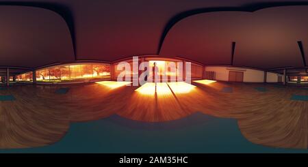 VR 360 jeune femme Faisant La Pose d'arbre dans Yoga Studio 3-D Illustration Banque D'Images