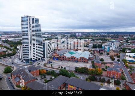 Bridgewater place, vue sur les jardins de Candle House sur le toit Banque D'Images