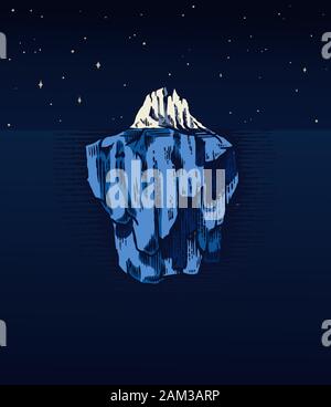 Iceberg dans l'océan. Un grand morceau de glacier flottant dans le nord de l'eau. Gravé à la main vintage esquisse pour emblème, logos, bannières web ou t-shirt Illustration de Vecteur