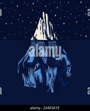 Iceberg dans l'océan. Un grand morceau de glacier flottant dans le nord de l'eau. Gravé à la main vintage esquisse pour emblème, site web logo, t-shirt. Isolé Illustration de Vecteur