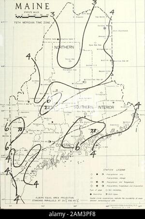 Les données climatologiques, Nouvelle Angleterre . NEW ENGLAND - PRÉCIPITATIONS TOTALES (POUCES) Juillet 1969 / k MAINE / .3/ MILLES10 0 10 20 30 40. ALBERS PROJECTION ÉGALES PARALLÈLES STANDARD À 29 )2 et 451^2 I I O • 3 LÉGENDE STATION seulement des précipitations Les précipitations, O stockage -O- -# - -O- les précipitations et la température -O- # - Kp- les précipitations, la température et l'évaporation de l'eau Type de gage O 1^^* enregistrement ; #  l'enregistrement (J Les deux types de combinaisons double cercle indiquer la disponibilité des moredetailed ggoUSCOMM J Données météorologiques-ESSA-Asheville, N. C.   .Révision 12-68 - 151 - Les Précipitations quotidiennes * lElM Banque D'Images