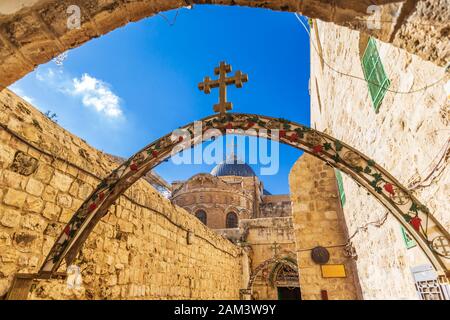 Entrée Au Patriarcat Orthodoxe Copte, Monastère Saint-Antoine Coptique, Dans La Vieille Ville De Jérusalem-Est Banque D'Images